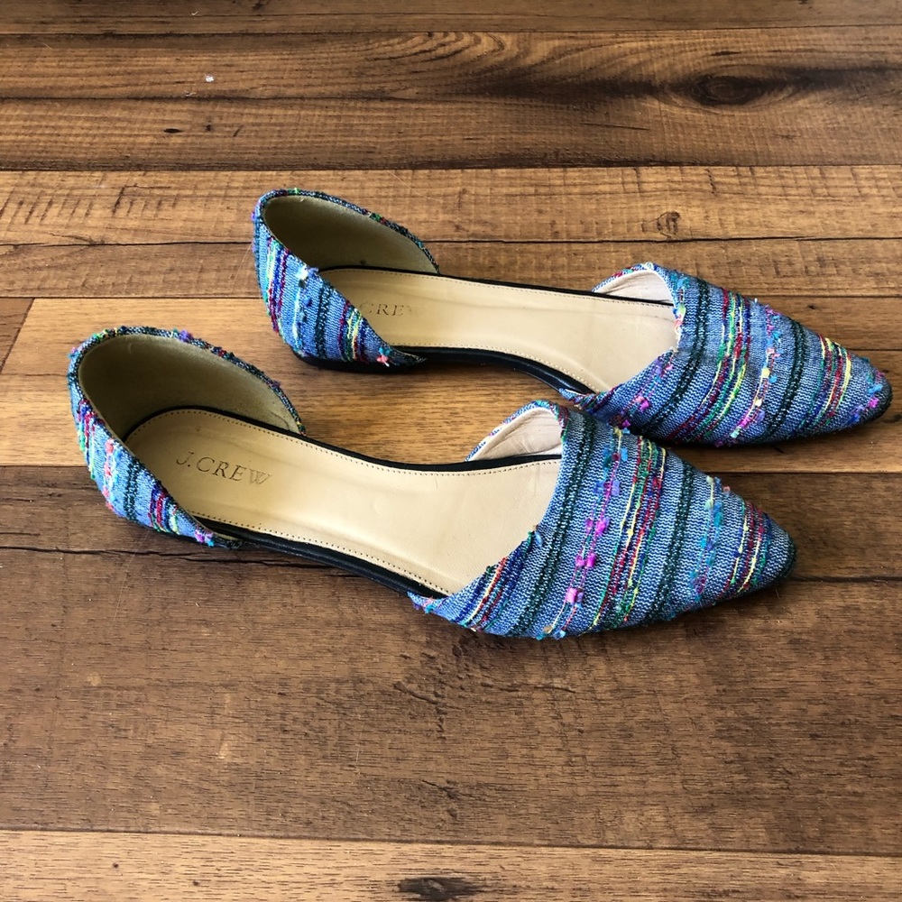J. Crew d’Orsay Flats in Denim with Multicolored Thread Detail